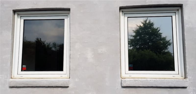 Vänster fönster: Utan solfilm Höger fönster: Med Sentinel Plus 35