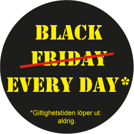 Vi har alltid rätt priser. -Hela året.. Black friday badge